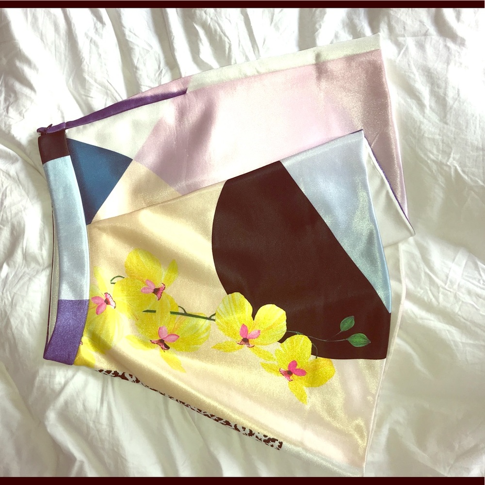 Flower asymmetrical silk skirt